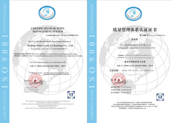 الصين Beijing Haina Lean Technology Co., Ltd الشهادات